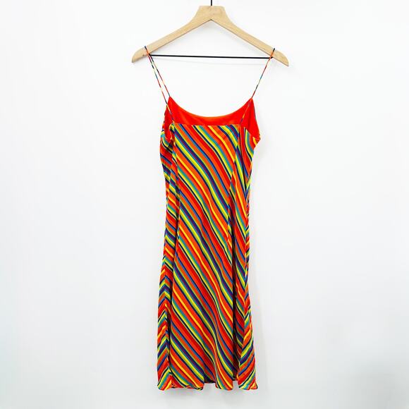Vintage 90s Y2K Ralph Lauren Midi Slip Dress‎ in Rainbow Stripe Print Size 6 - Picture 2 of 9